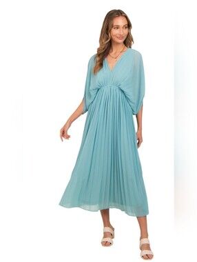 Dress Day Pleated Blue Grecian Midi Maxi Dress Size Small.NWT